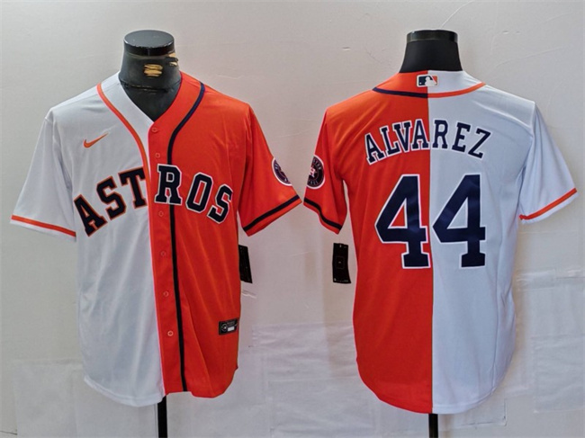 Men's Houston Astros #44 Yordan Alvarez White/Orange Split With Patch Cool Base Stitched Baseball Jersey